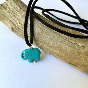 🔵 New Turquoise Elephant Charm Suede Necklace Choker